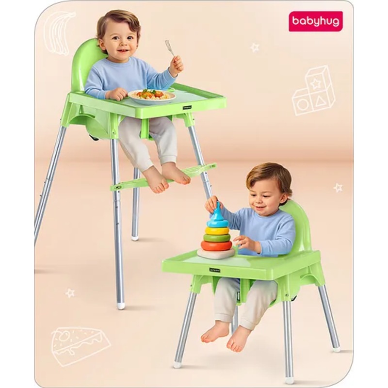 Babyhug Multi-functional Highchair & Convertible Feeding Chair | Removable Feeding Tray| Adjustable Footrest| Safety Harness| Anti-skid Base| Easy Assembly| Easy Cleaning| 6 Months to 3 Years – Pink