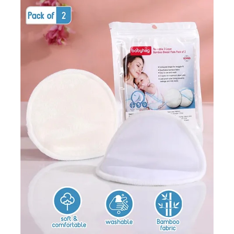 Babyhug Reusable 3 Layer Bamboo Breast Pads – Pack of 2