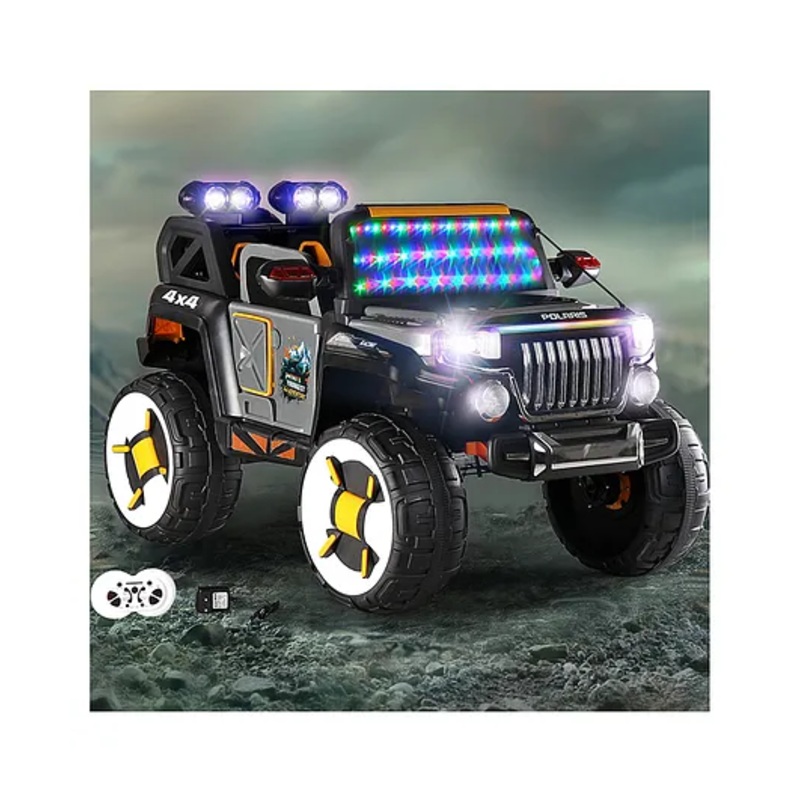 Battery Operated Ride On Jeep with Music & LED Lights-Grey| Openable Doors| Wide Comfortable Seat| Forward & Reverse Drive| Rechargeable Battery| Remote Control| Toy for 3 to 12 yrs Boys & Girls