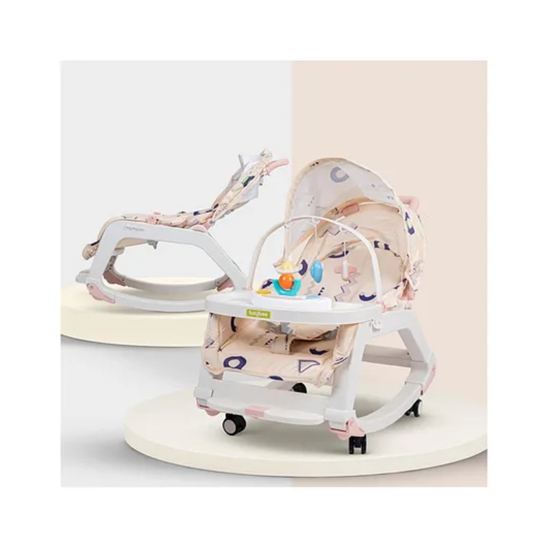 Baybee 5 in 1 Baby Rocker and Booster Seat for Babies with Multi Position Recline | Rocking Chair for Kids with Hanging Toys, Music | Baby Dining Seat (Pink)