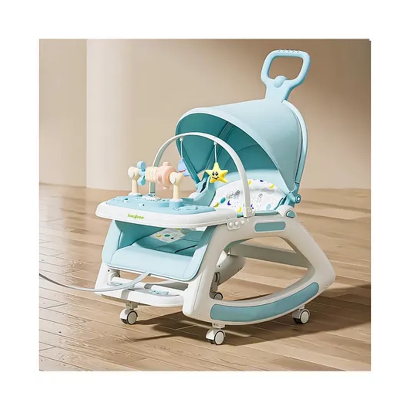 Baybee 5 in 1 Baby Rocker and Feeding Chair for Babies | Portable Rocking Chair for Kids with Parent Handle, Multi Position Recline, Tray & Music |  (Blue)