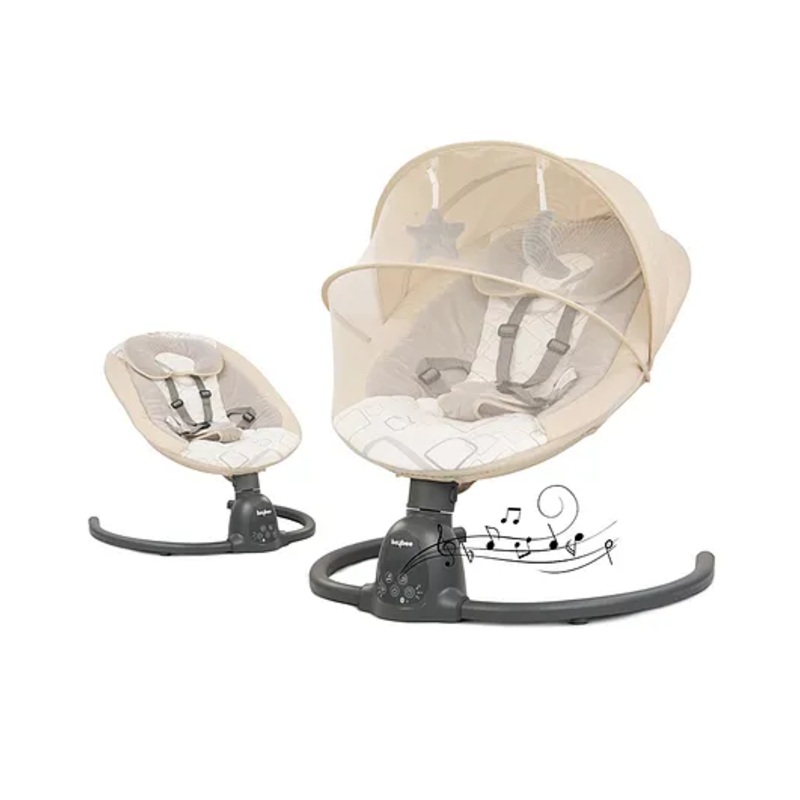 Baybee Automatic Electric Swing Cradle for New Born Baby with Adjustable Swing Speed, Remote | Infant Baby Rocker with Mosquito Net, Safety Belt, Music & Hanging Toys – Beige