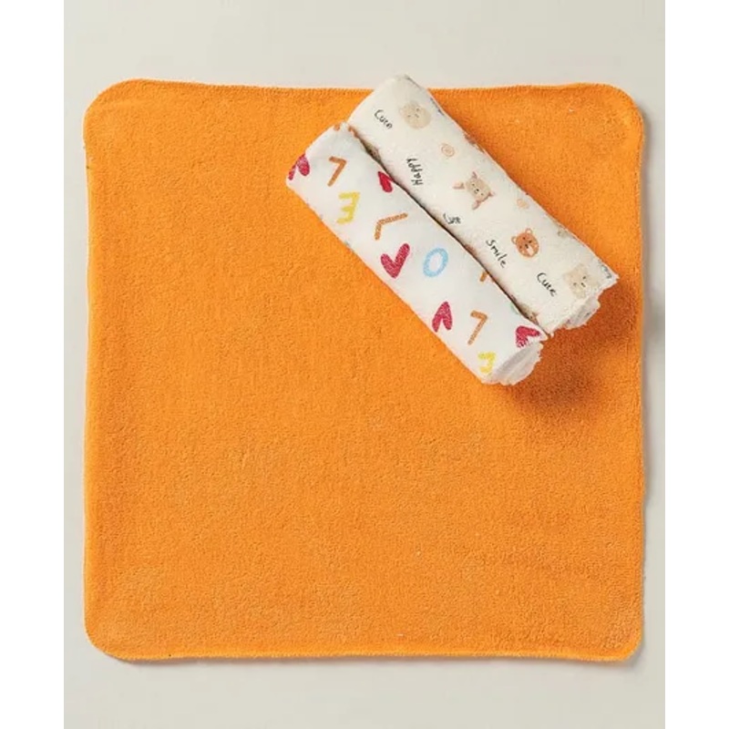 Ben Benny Terry Cotton Knit Super Absorbent Hand & Face Towels with Animal Print LOVE Print & Solid Pack of 3 L 26 x B 25.5 cm – Orange & White