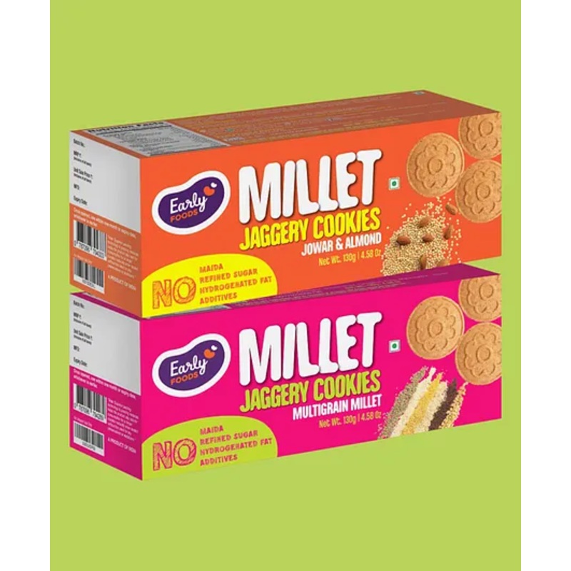 Early Food  Jowar & Multigrain Millet Jaggery Cookies Assorted Pack of 2 – 150 gm each