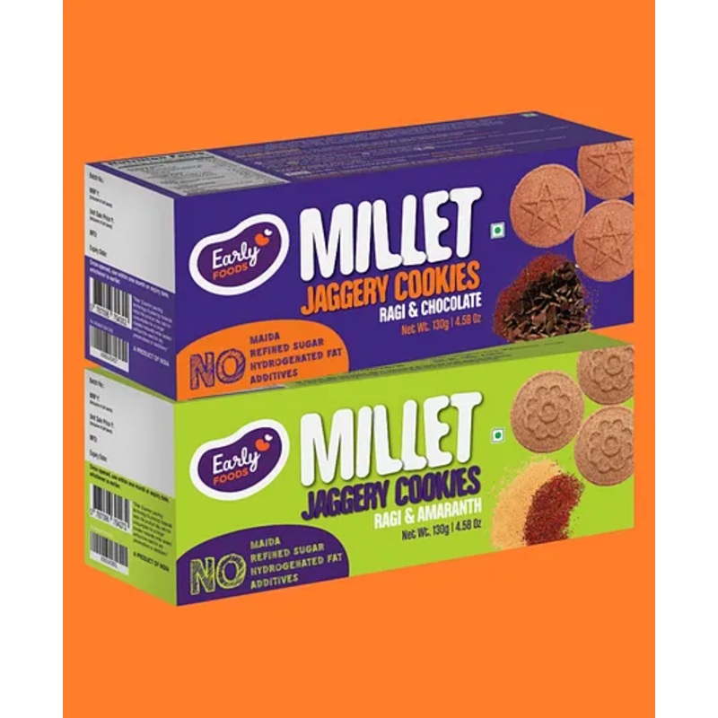 Early Foods Ragi choco & Amaranth Jaggery Cookies Pack of 2 130g each