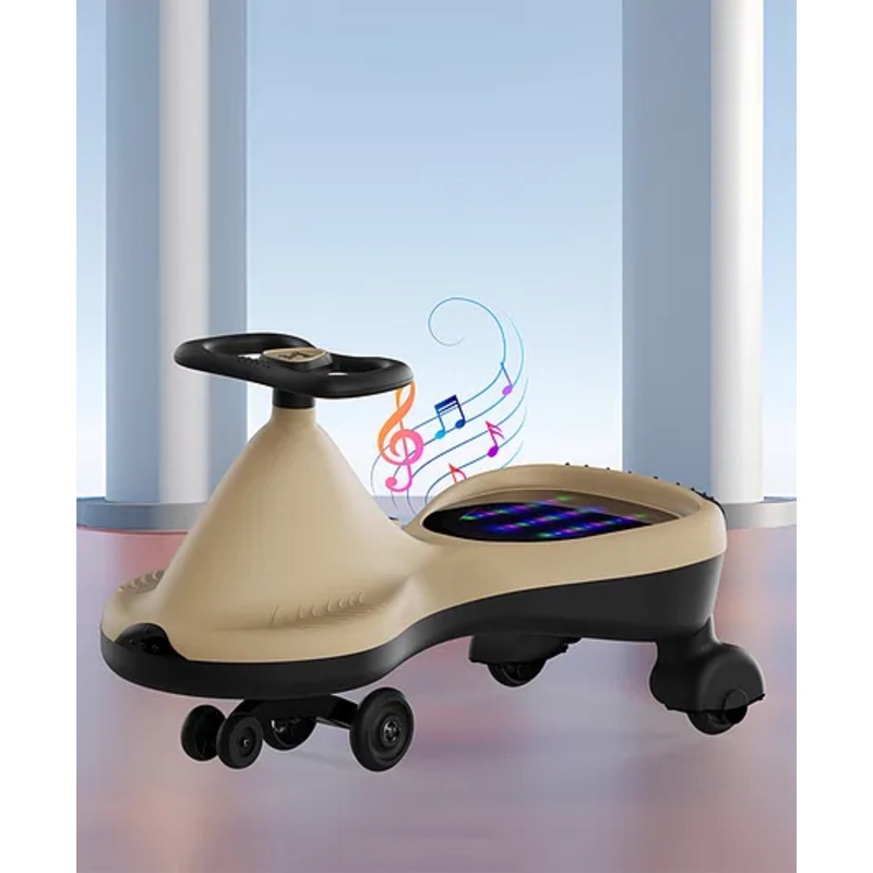 Kids Swing Car with Light & Music | Easy to Handle| Built for Rough Play| Encourages Physical Activity| Smooth Wheels| Colorful LED Lights – Cream