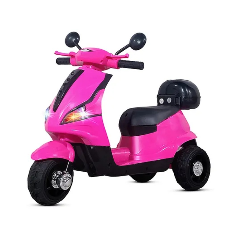 Kidsmate Swift Electric Scooter for Kids | Battery Operated Ride-On Toy with Music & LED Headlights | Wide Seat, Foot Accelerator with Front and Back Storage compartments | for Ages 2-6 Yrs – Pink