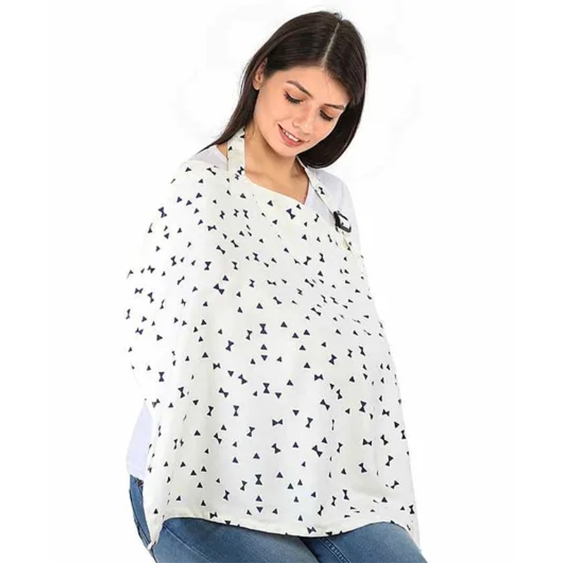 Lulamom Cotton Printed Nursing Cover with Straps – White