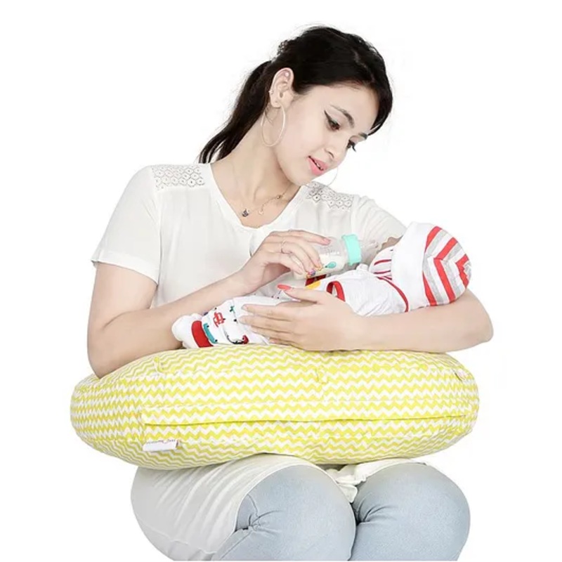 Lulamom Portable Curved Soft Feeding Pillow Chevron Pattern – Yellow