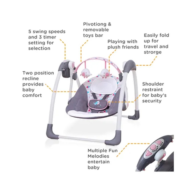 Mastela Deluxe Portable Musical Swing – Grey White