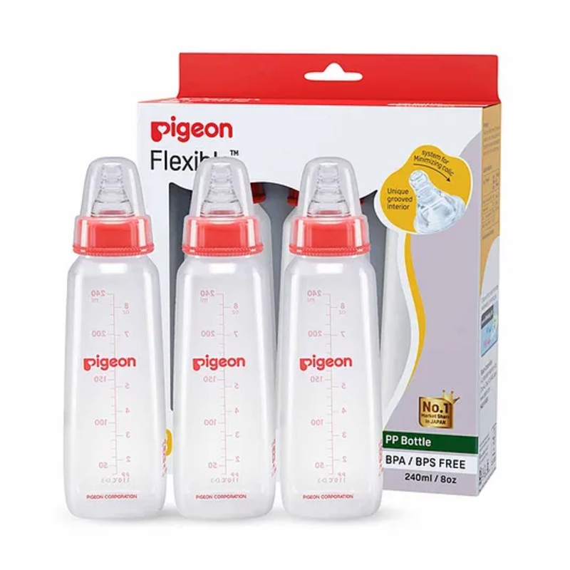 Pigeon Peristaltic Feeding Bottle Nipple Size Large Pack of 3 Red – 240 ml each