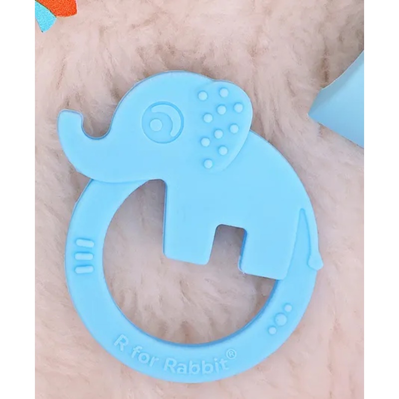 R for Rabbit Tiny Bites Zoobie Teether for Baby of 4 Month+ Cute Elephant Shape Food Grade BPA-Free Soft Silicone Kids Teething Soothing Chewing Toy (Blue)