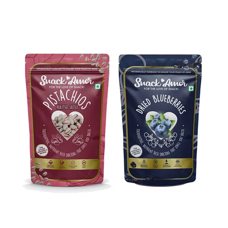 SnackAmor Combo Pack of Premium International Dried Blueberry And Roasted Salted Pistachio – 170 gm Each