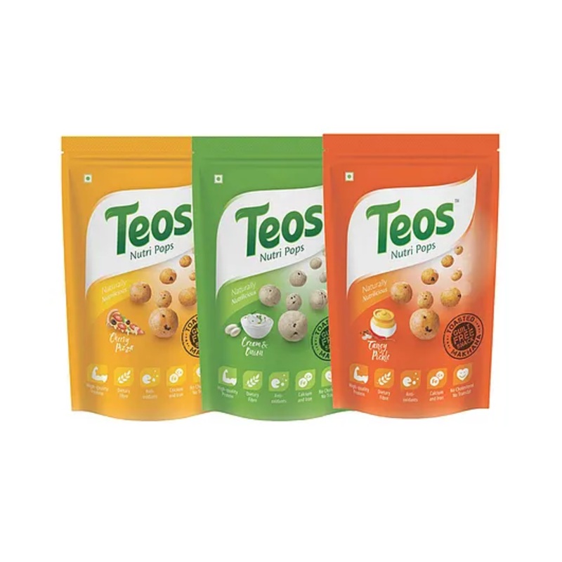 Teos Nutri Pops Roasted Makhana Cheesy Pizza Cream & Onion & Tangy Pickle 3 x 65 g