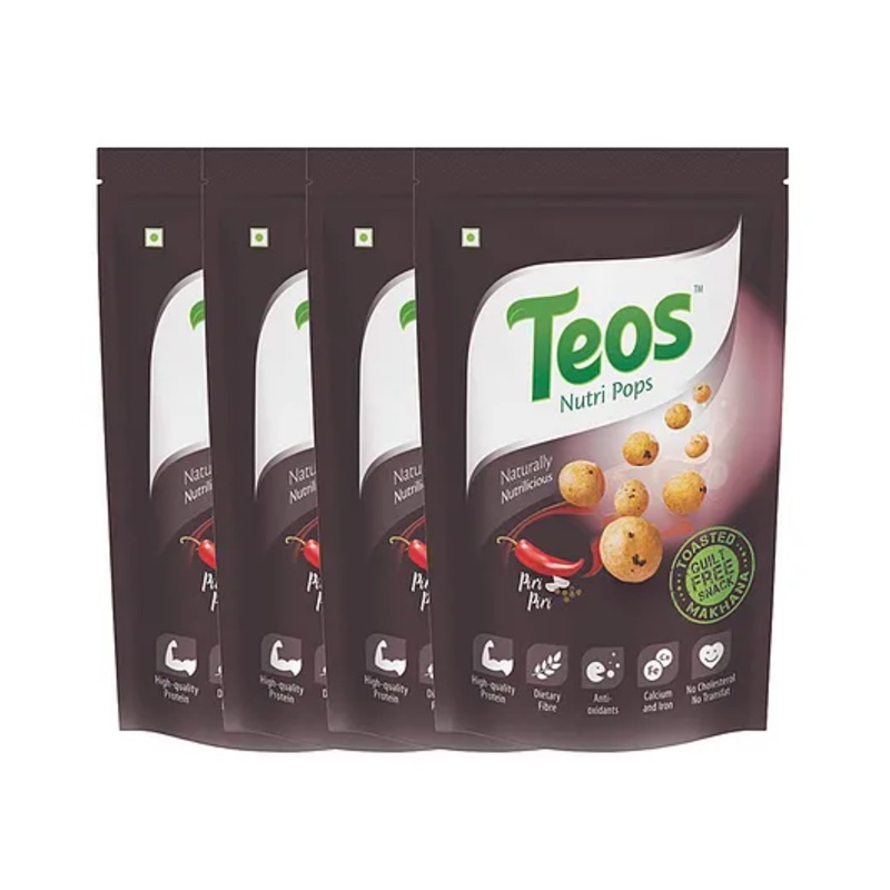 Teos Nutri Pops Roasted Makhana Snacks Piri Piri Pack Of 4 – 65 g Each
