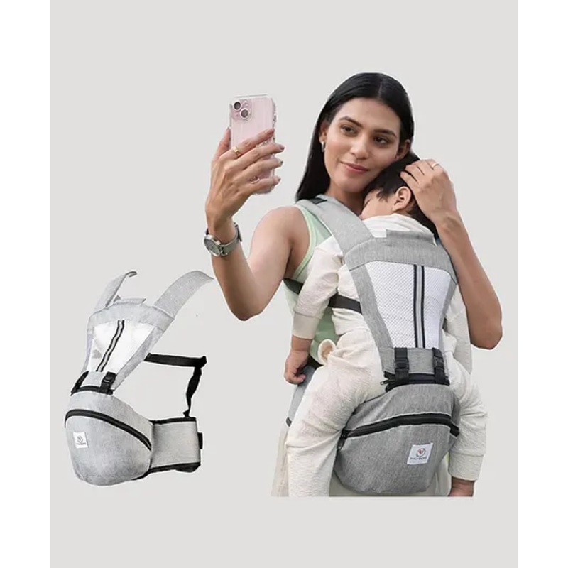 Tinyberg Cuddlehipsy Baby Carrier for 3-36 Months, 4-in-1 Ergonomic Hip Seat, Adjustable Straps, Soft Cushion, Large Storage & Phone Pocket, Up to 15kg – Haze Grey