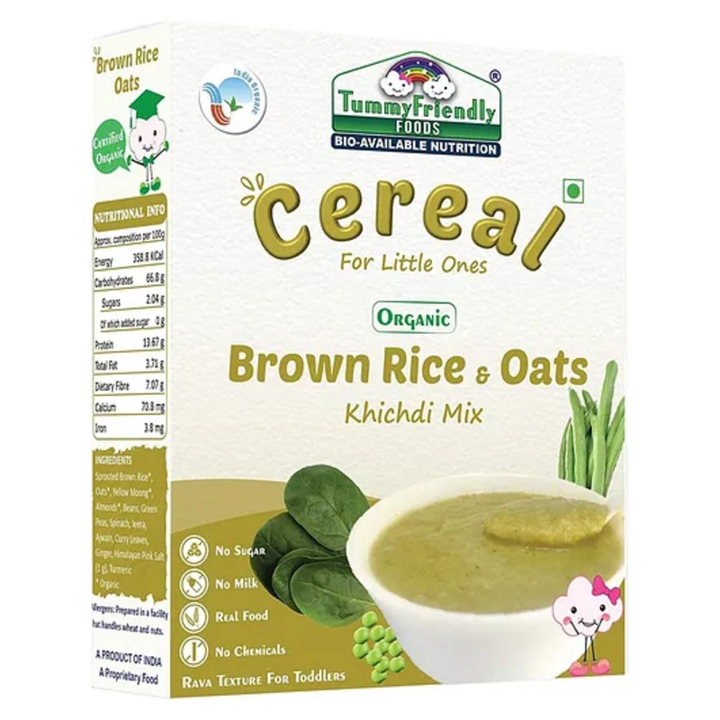 Tummy Friendly Foods Organic Brown Rice and Oats Khichdi Mix With Vegetables For Toddlers No Sugar, No Salt, No Milk & No GMO – 200g