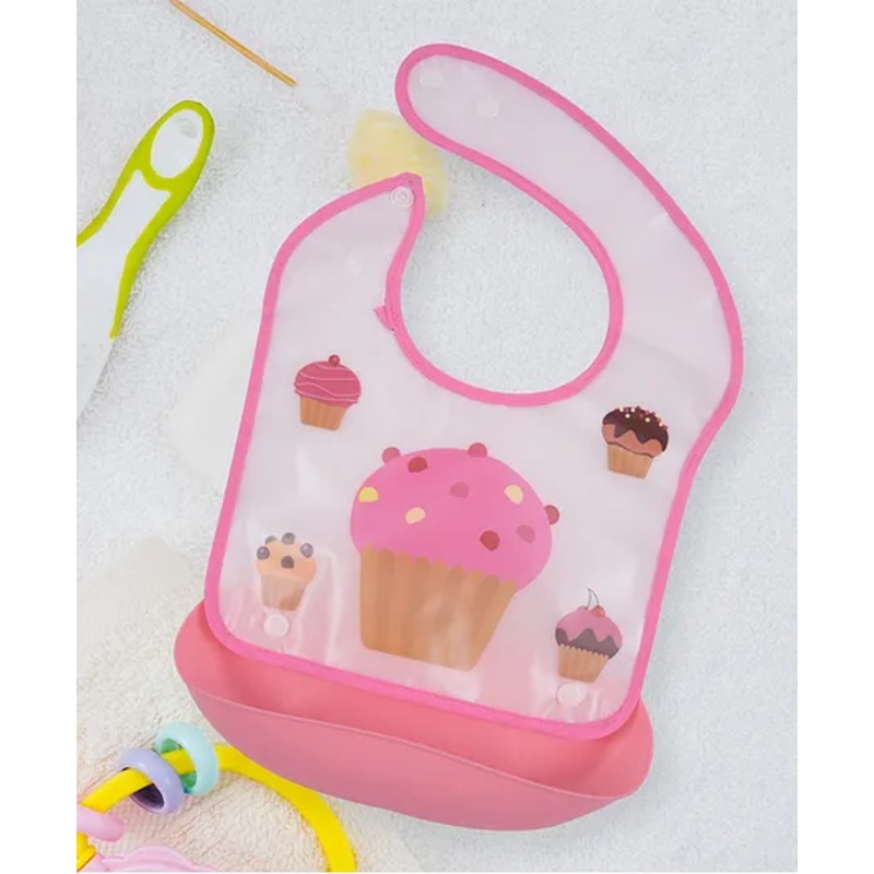 Yellow Bee Cupcake Print Bib With Crumb Catcher – Pink