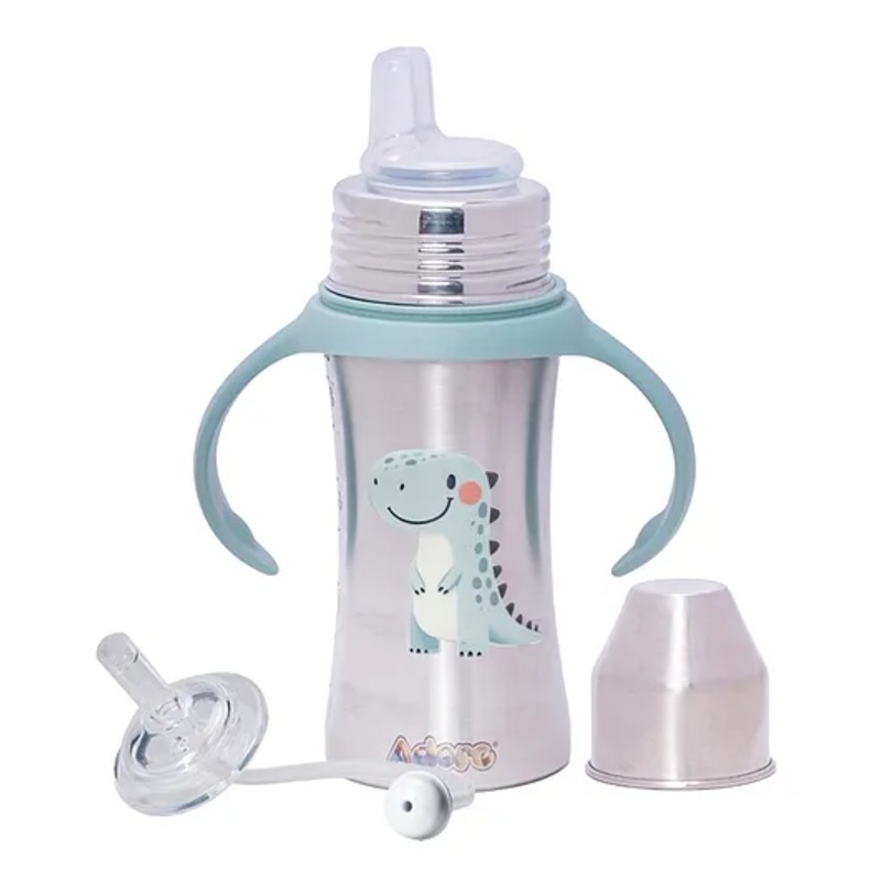 Adore Twilight 2in 1 Stainless Steel Sipper with Twin Handle 250ml- Green Dino