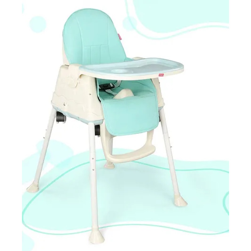 Babyhug 3 in 1 Comfy High Chair – Light Blue| High Chair, Feeding Chair & Booster Chair| Adjustable Double Food Tray| Removable PU Leather Seat| Safety Harness| Removable Footrest