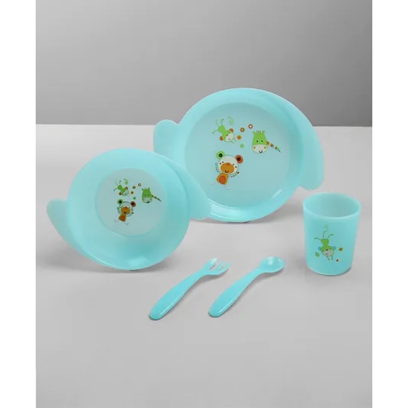 Babyhug 5 Piece Feeding Set Animal Print- Green