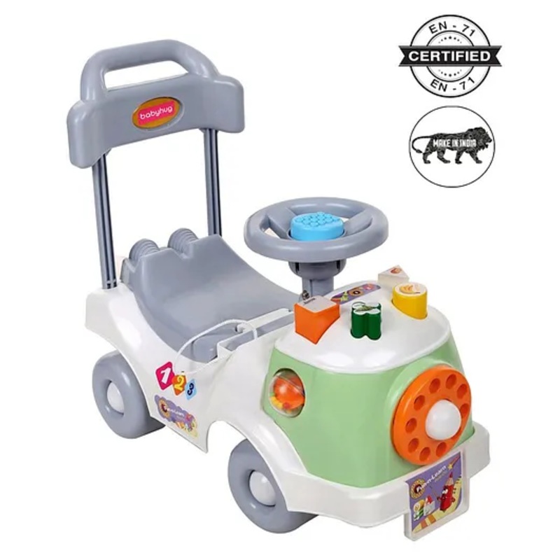 Babyhug Fun N Learn Ride-On With Storage Space & High Backrest – White Green