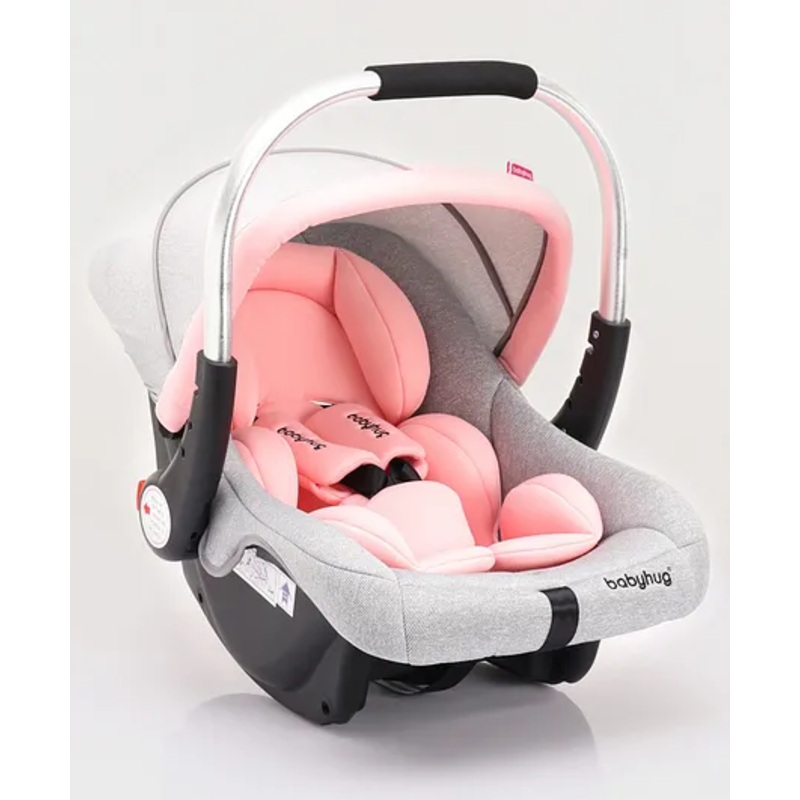 Babyhug Onyx Elite Car Seat cum Carry Cot with Rocking Base and aluminium handle – Grey & Pink