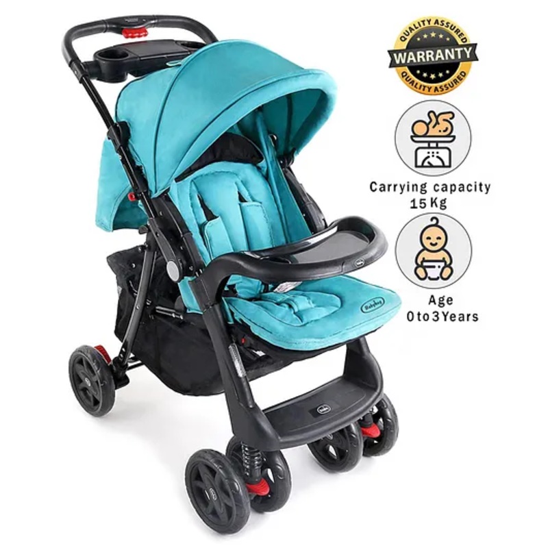 Babyhug Wander Buddy Stroller With Rear Parent Utility Box With Cup Holder – Teal Blue