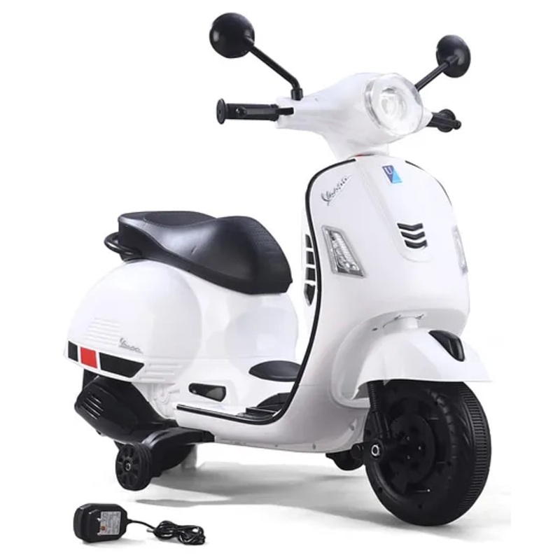 Battery Operated Ride On Scooter with Music & Light-White| Balance Wheels| Rechargeable Battery| USB & AUX Facility| Comfortable Seat| Foot Accelerator| Toy for 2 to 5 Yrs Boys & Girls| Activity Gift