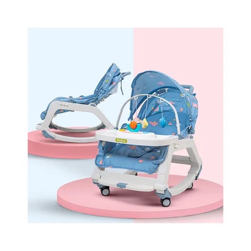 Baybee 5 in 1 Baby Rocker and Booster Seat for Babies with Multi Position Recline | Rocking Chair for Kids with Hanging Toys, Music | Baby Dining Seat (Blue)