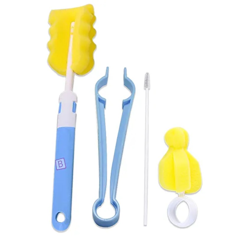 Bembika Baby Bottle Brush Baby Feeding Bottle Cleaner Brush 4 Piece – Blue