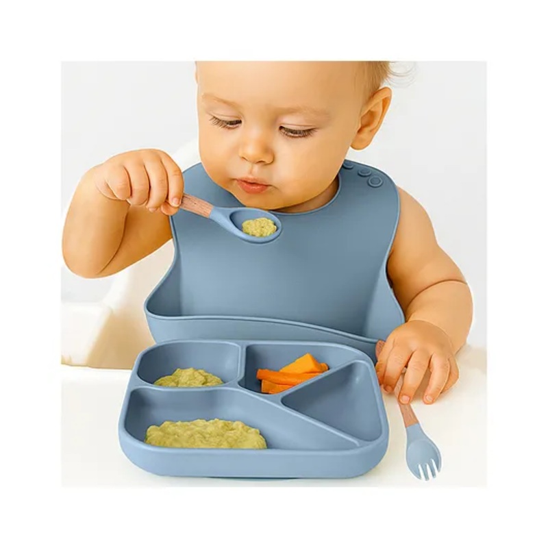 Bembika Baby Feeding Essential Baby Dinner Set Silicone Tableware Set for Baby Pack Of 4 – Blue