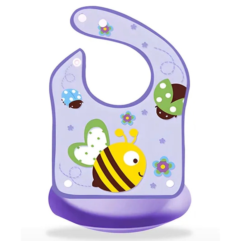 Bembika Baby Feeding Essential Baby Feeding Bib Silicone Tableware Bee Print- Purple
