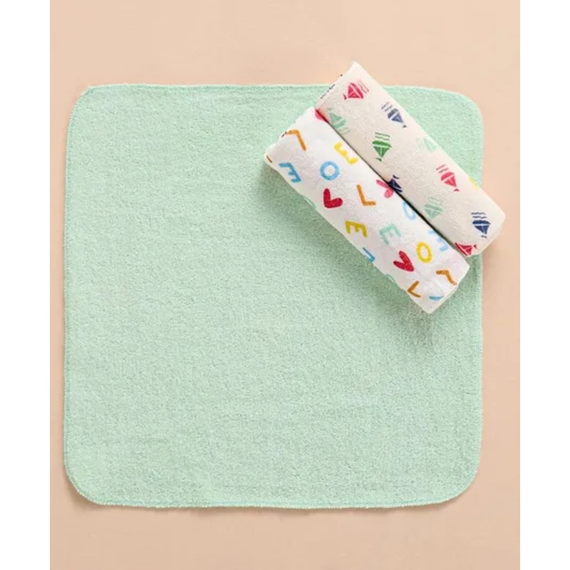 Ben Benny Terry Cotton Wash Cloth Hearts Print Pack of 3 – Multicolor