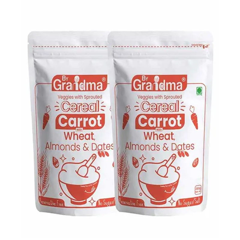 ByGrandma Organic Carrot & Almond Baby Food – Sprouted Grain Mix, No Sugar, Preservatives, 560g Pack of 2