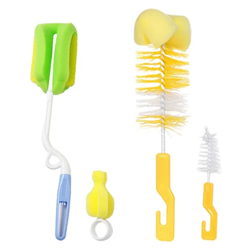 Chinmay Kids Baby Milk Bottle Brush Nipple Straw Cleaner Sponge Flexible Handle & Bristles Brush Cleaner – Green & Yellow