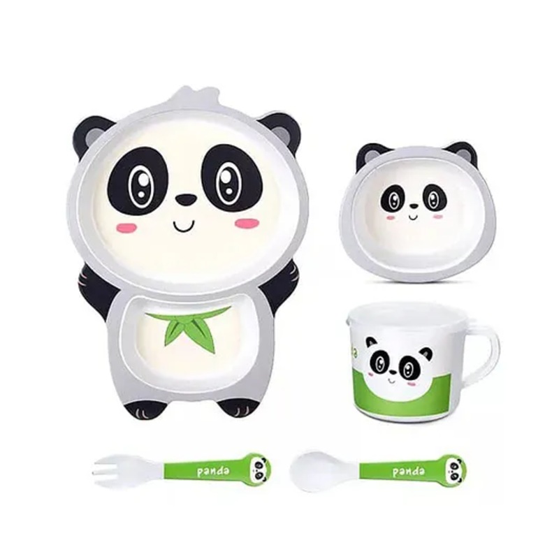 COMERCIO Bamboo Fiber Cartoon Shape Panda Dinner Set Of 5 Pieces – Black & White