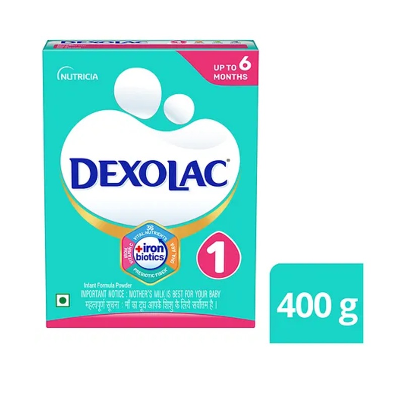 Dexolac Stage 1 Infant Formula – Strong Bone & Brain Development, Calcium & Vitamin D Enriched, 0-6 Months, 400g