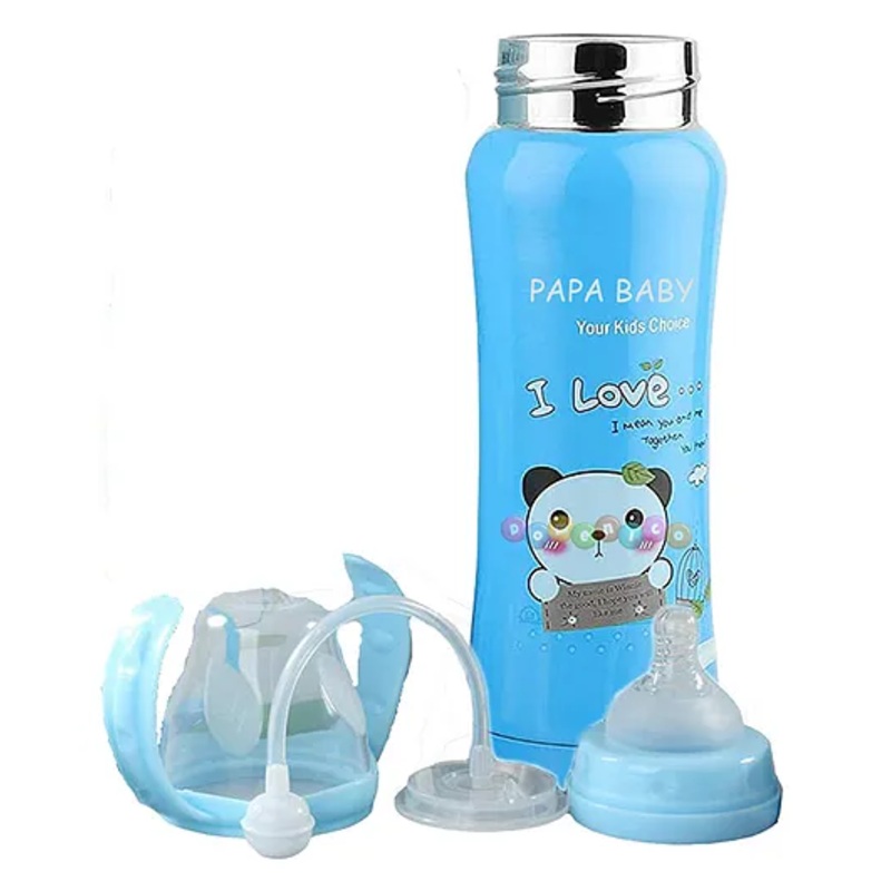 FANTASY INDIA BPA Free Stainless Steel Thermal Insulation Baby Feeding Bottle with Handle 240 ml Blue (Random Print)