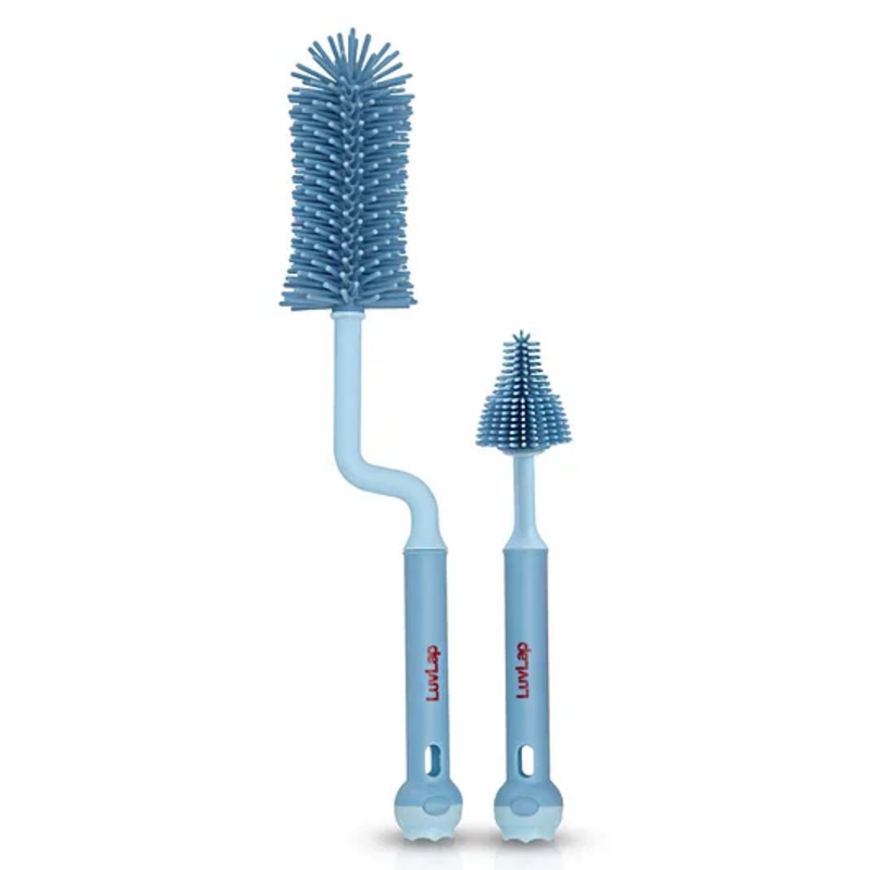 LuvLap 360 Movable Silicone Bristle Baby Bottle Cleaning Brush & Nipple Cleaner, Ergonomic Handle, Cleans Bottles (Blue)
