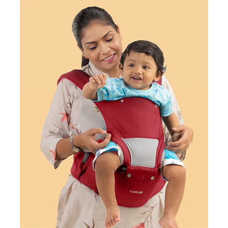 LuvLap Comfy Newborn Baby Carrier, 3-in-1 Detachable Hip Seat, 6 Carrying Modes, Ergonomic Design, 15kg Capacity, for 6-24 Months, Red