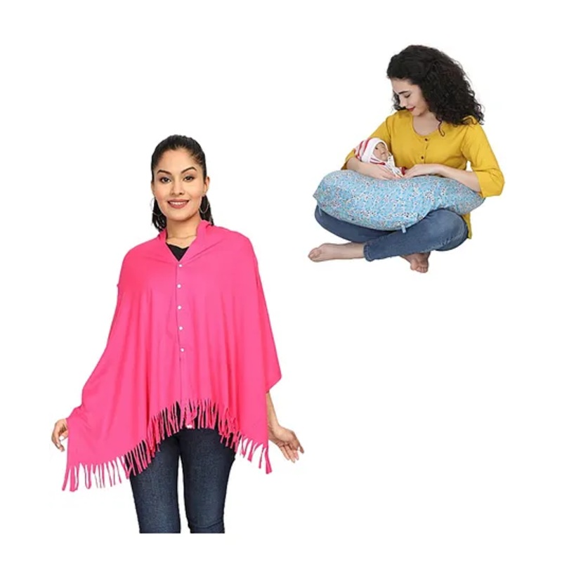 nene MultiPurpose Knitted Breastfeeding Shawl & Pillow Combo – Pink