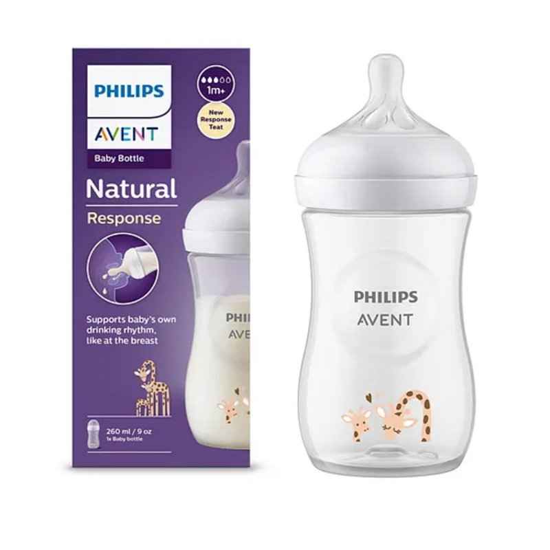 Philips Avent Natural Baby Feeding Bottle Giraffe Print No.1 Brand Recommended by Moms Worldwide | Ideal for 1 months+| Natural Response Technology Mimics Breastfeeding | Uniquely Designed Nipple releases milk only when baby drinks | Pack of 1 | SCY9