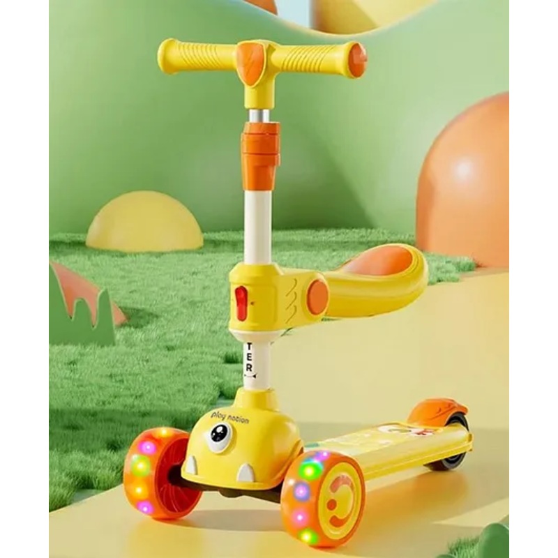 Play Nation  Kick 7 Stand Design  Scooter Wide Standing Deck & 3-Level Adjustable Handlebar – Yellow