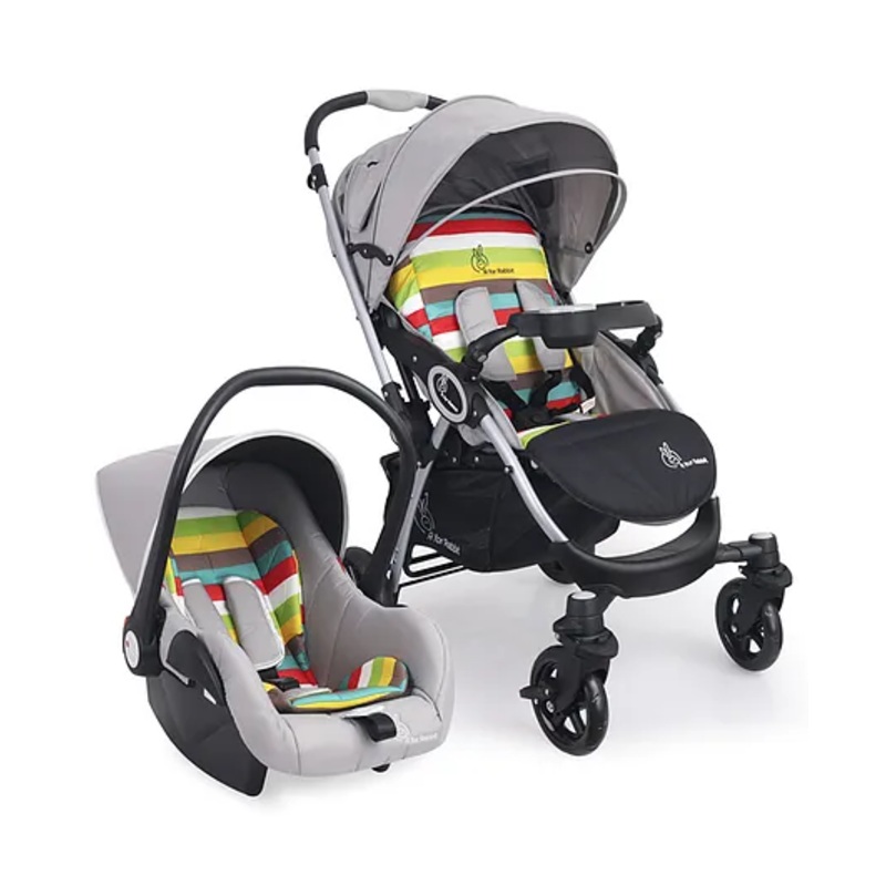 R for Rabbit Baby Travel System Chocolate Ride Baby Stroller & Pram+Infant Car Seat for Kids, Travel Friendly Compact Fold for 0-3 Years Babies|Quick Fold & Sturdy| (Grey-Multicolor)