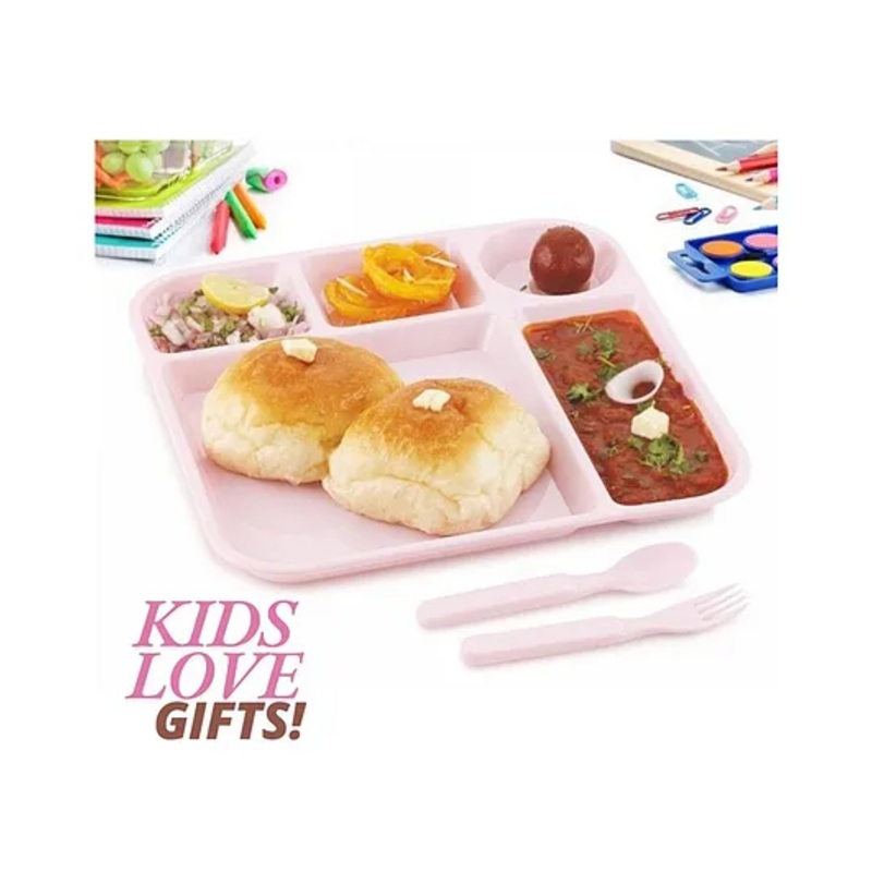 Reliance PLAST Hot Day Set Party Food Thali Dinnerware Divided Plates for Kids – Pink