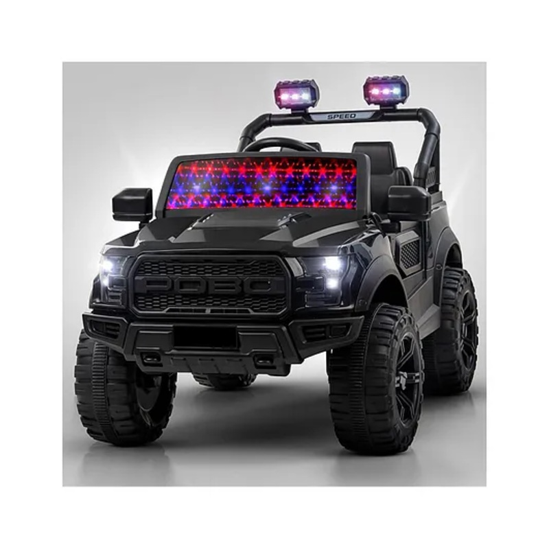 Srecap Battery Operated Jeep for Kids, Ride on Toy Kids Car with RGB Windshield Light & Music | Electric Jeep Battery Car – Black