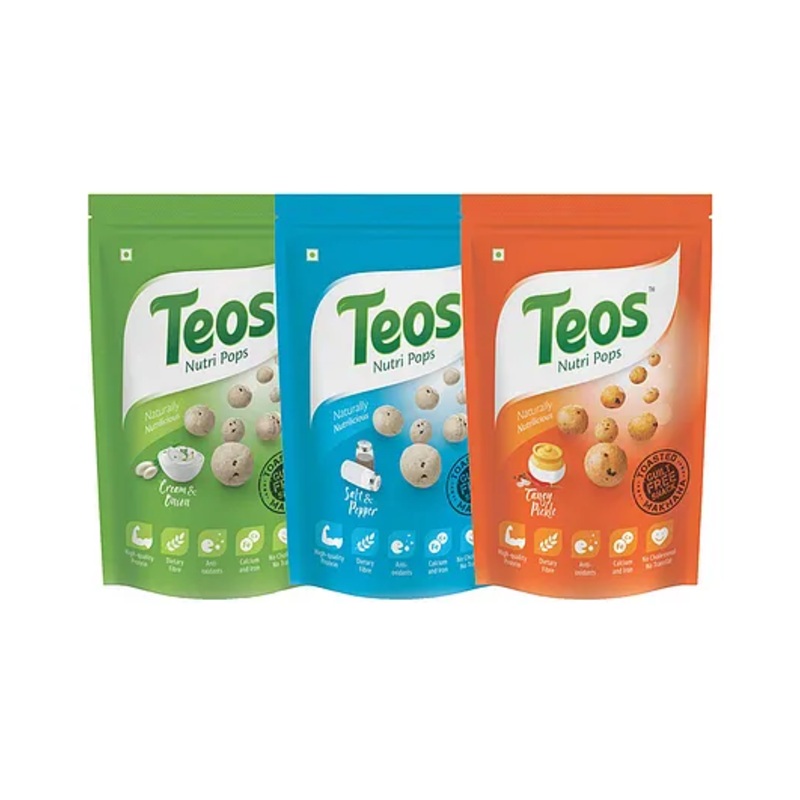 Teos Nutri Pops Roasted Makhana Cream & Onion Salt & Pepper & Tangy Pickle Pack Of 3 – 195 g