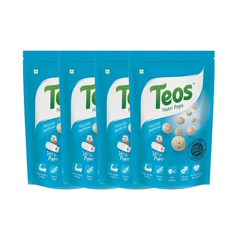 Teos Nutri Pops Roasted Makhana Snacks Salt and Pepper 4 x 65 g