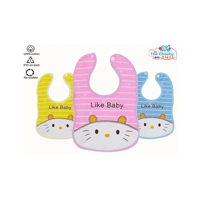 The Cheeky Kidzz Pack Of 3 Newborn Baby Cotton Bear Printed Feeding Snap Button Everyday Use Aprons Bibs (BABY PRINTS)